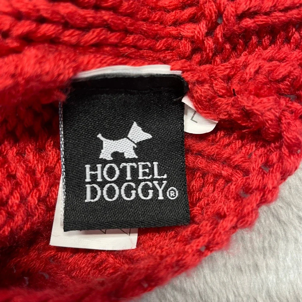 Hotel Doggy Cable Knit Dog Sweater Large Red Turtleneck